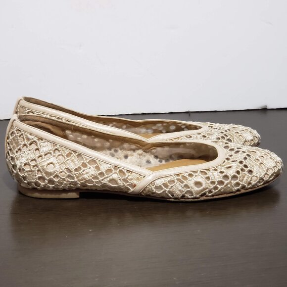 Stuart Weitzman Beihe Lace Balerina Style Flat Shoes Leather Trim 8M - Picture 1 of 14